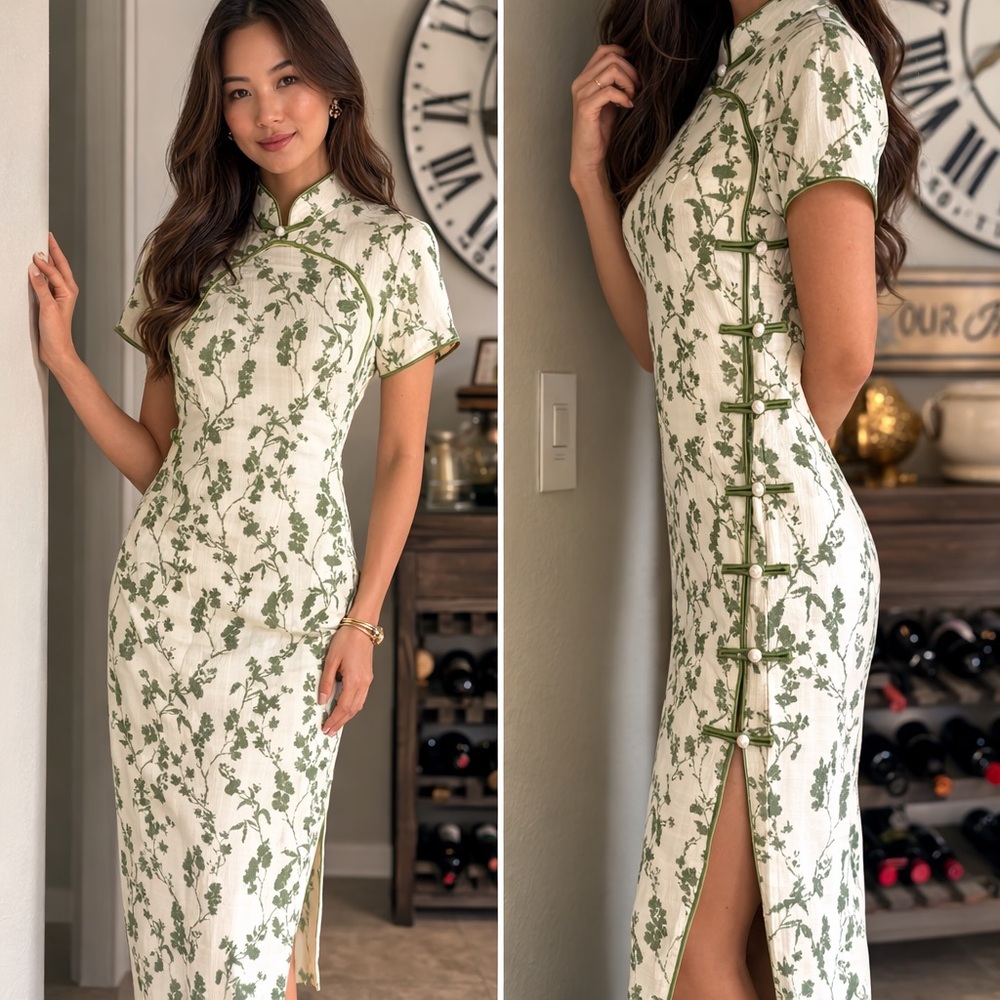 🌹 Luxe Floral Brocade Qipao Dress | Asian Cheongsam Style | Satin Silk Look 🌹 - Picture 1 of 6